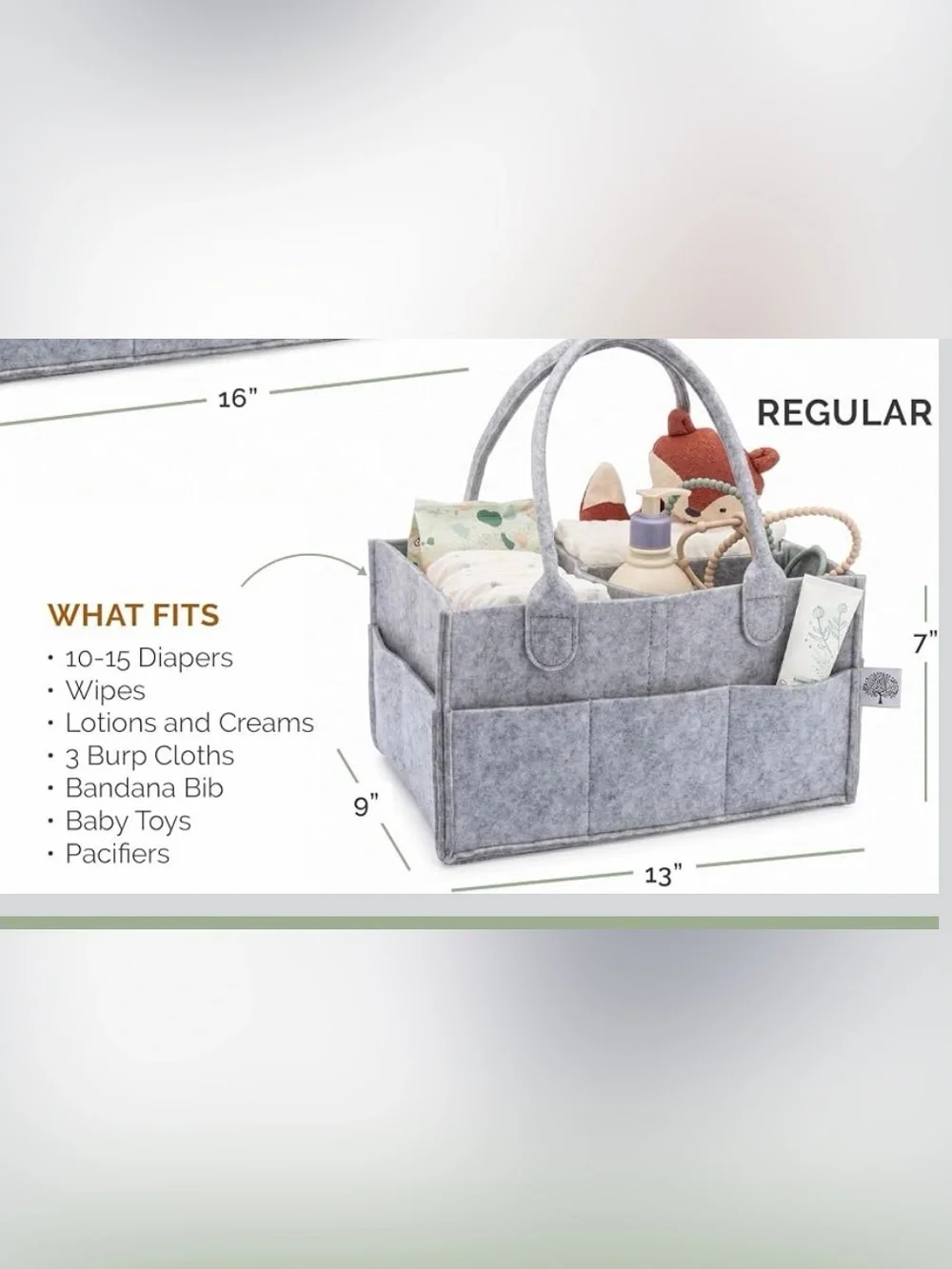 Gray Felt Baby Organizer Caddy Kids Accessories Bag